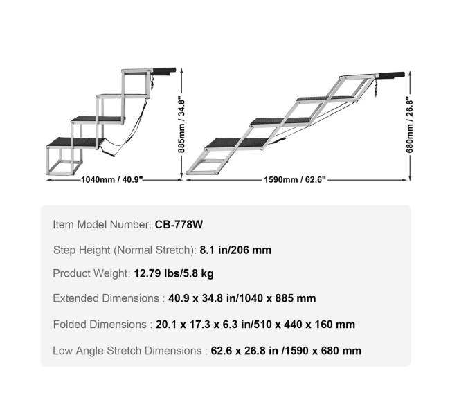 Keturios laiptelių sulankstomos šunų kopėčios automobiliams6
