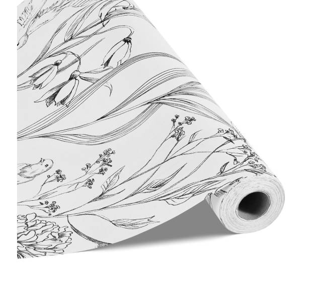 Lipni tapetai balti su gėlių raštu0