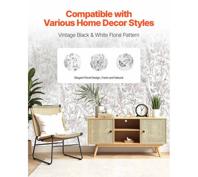 Lipni tapetai balti su gėlių raštu1