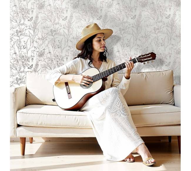 Lipni tapetai balti su gėlių raštu7