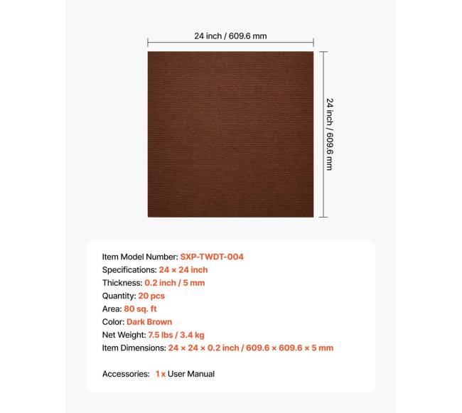 Kiliminės plytelės 61x61 cm, 20 vnt, rudos6