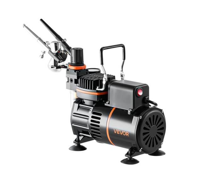 Aerografas su kompresoriumi ir 3 purkštukais0