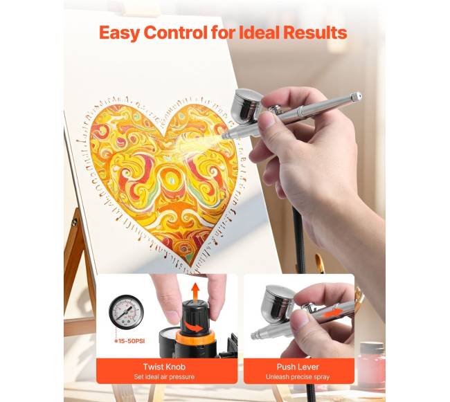 Aerografas su kompresoriumi ir 3 purkštukais3