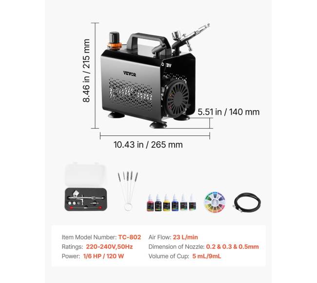 Aerografų rinkinys su kompresoriumi ir 3 antgaliais6