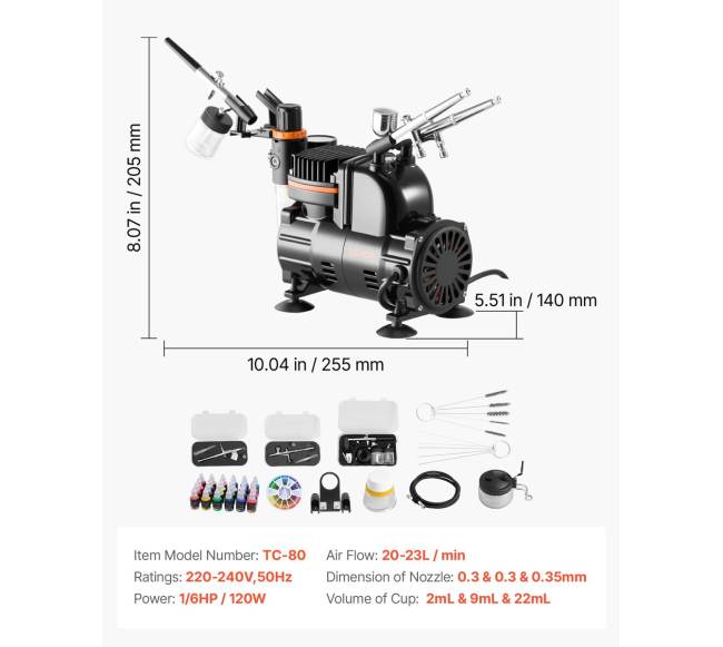 Aerografų rinkinys su kompresoriumi6