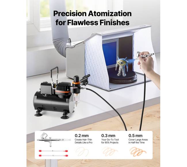 Aerografų rinkinys su kompresoriumi ir priedais1