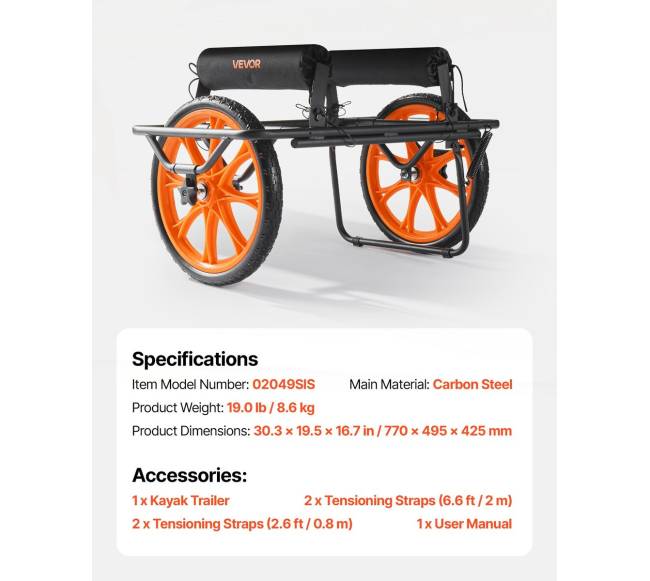 Kanojų vežimėlis su guminiais ratais ir atrama6