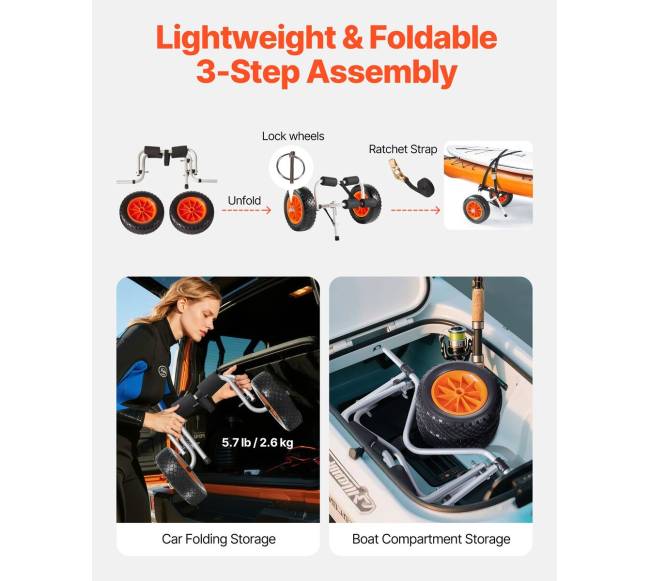 Sulankstoma vežimėlis baidarėms, 90 kg apkrova5