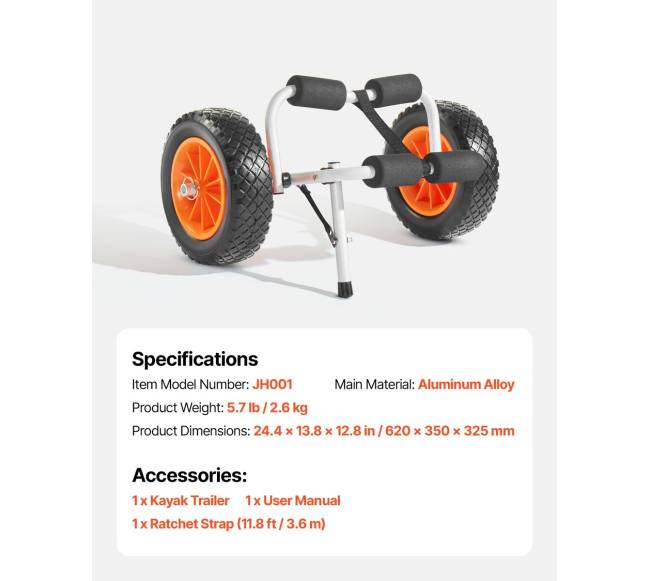 Sulankstoma vežimėlis baidarėms, 90 kg apkrova6