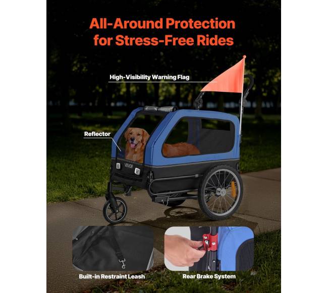 Šunų dviračių prikabinamas vežimėlis 2-in-14