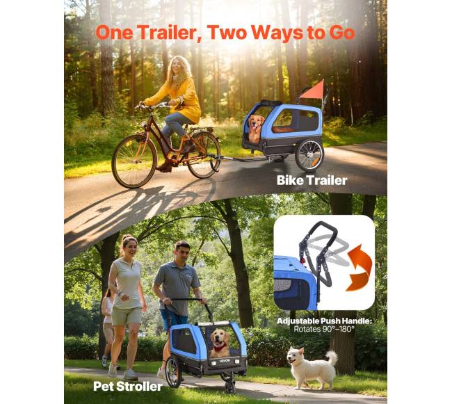 Šunų dviračių prikabinamas vežimėlis 2-in-15