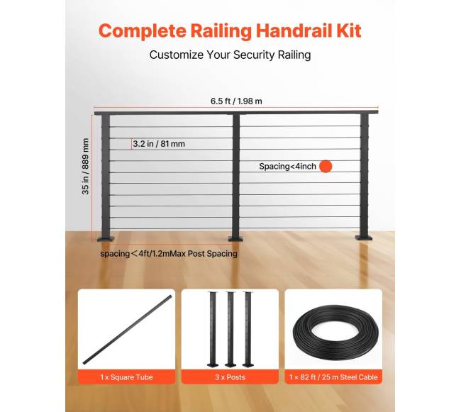 198 cm kabelių turėklų komplektas su stulpeliu1