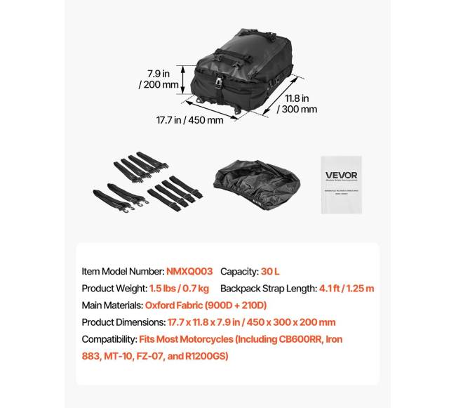 Universalus motociklo galinis krepšys 30 L5
