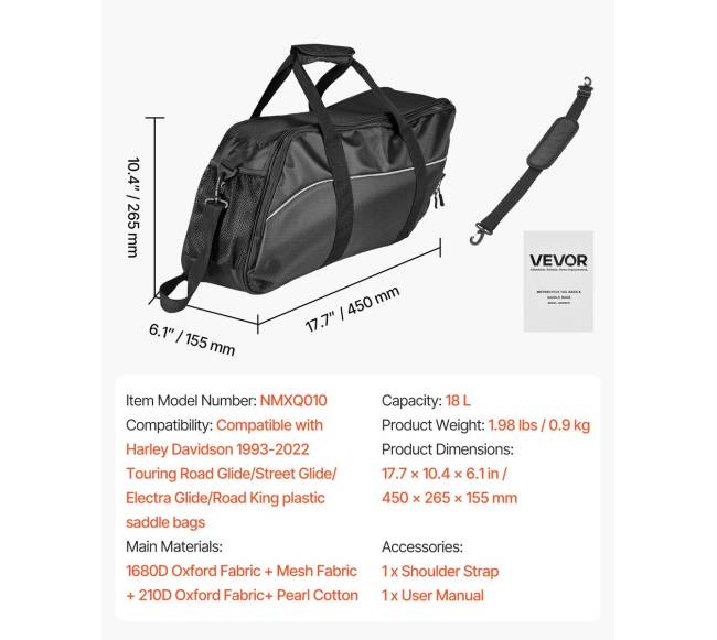 Motociklo šoninės spintelės įdėklas, 18 L6
