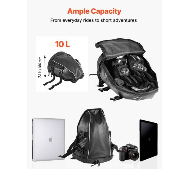 Motociklo galinė krepšys 10 L su lietaus danga2