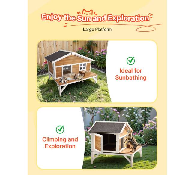 Medinis šiltintas kačių namelis su platforma1