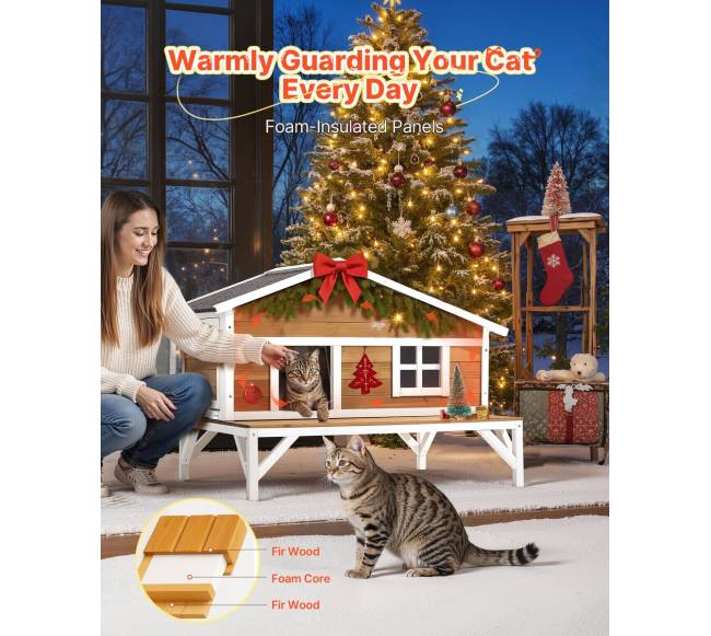 Medinis šiltintas kačių namelis su platforma2