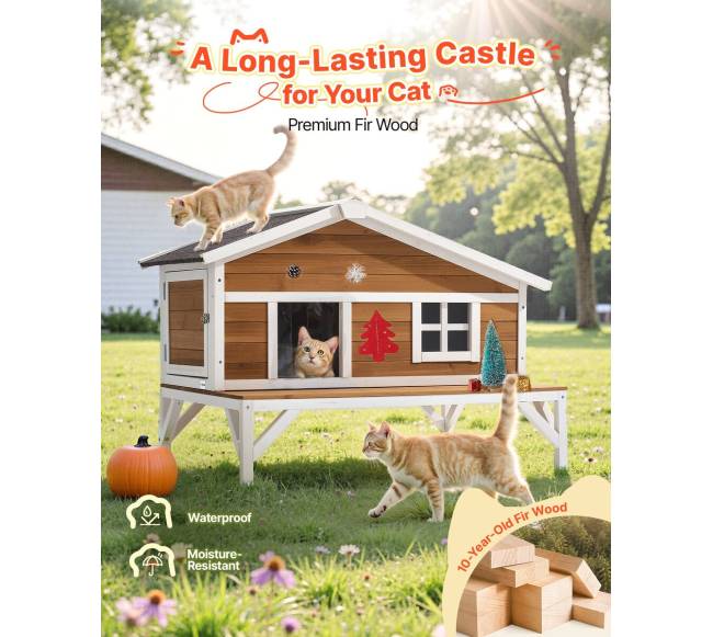 Medinis šiltintas kačių namelis su platforma4