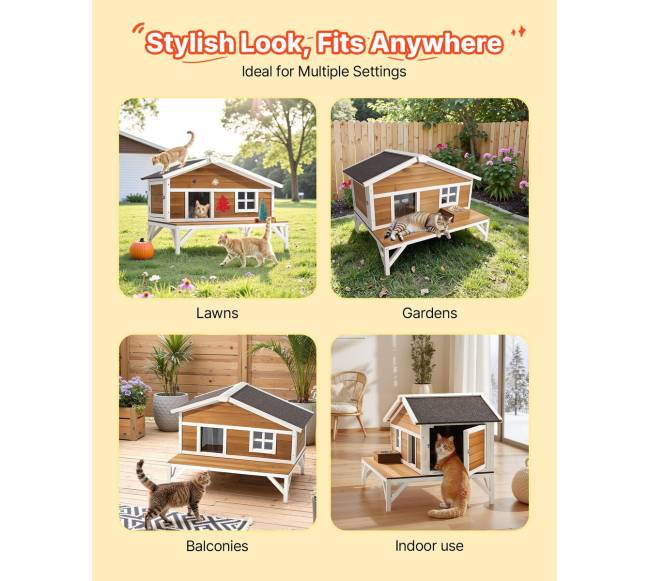 Medinis šiltintas kačių namelis su platforma6