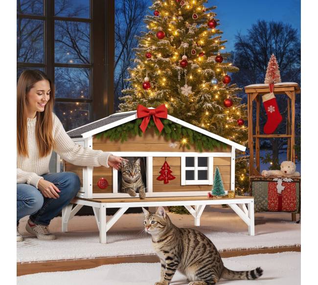 Medinis šiltintas kačių namelis su platforma7
