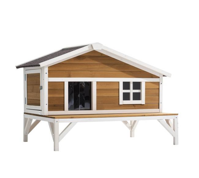 Medinis šiltintas kačių namelis su platforma10