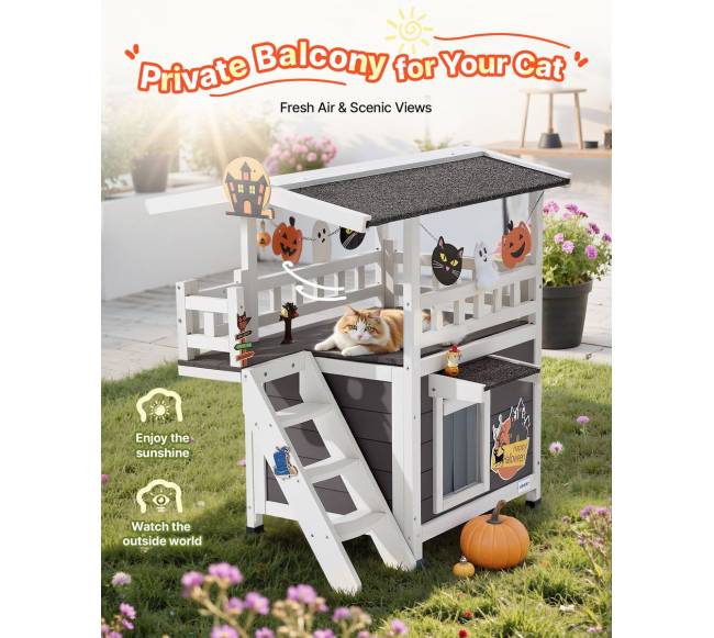 Lauko medinis dviejų aukštų kačių namelis1