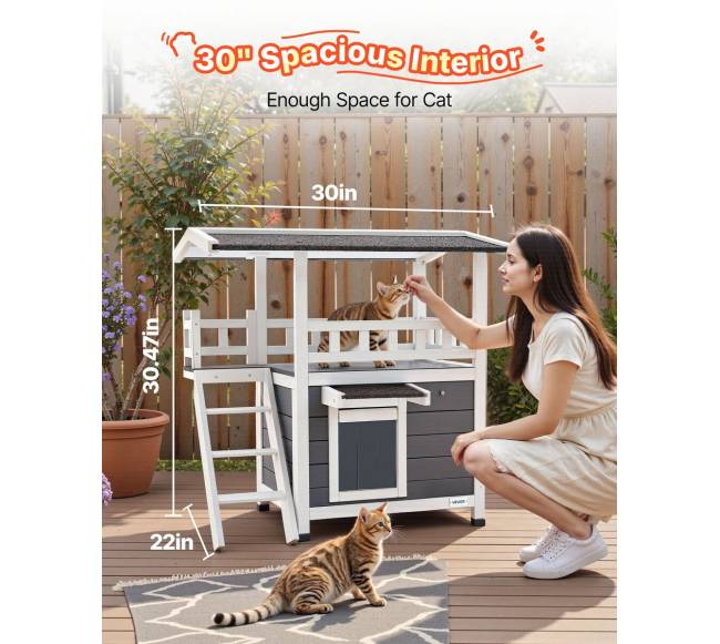 Lauko medinis dviejų aukštų kačių namelis3