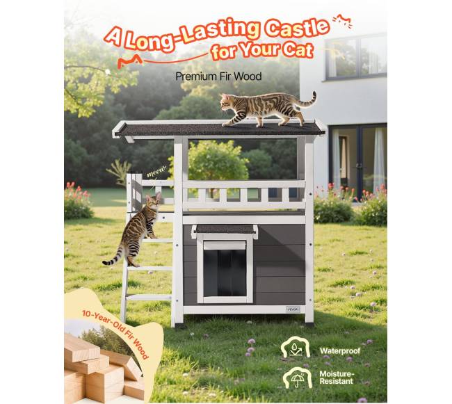 Lauko medinis dviejų aukštų kačių namelis4