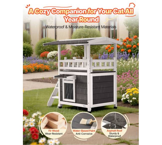 Lauko medinis dviejų aukštų kačių namelis6