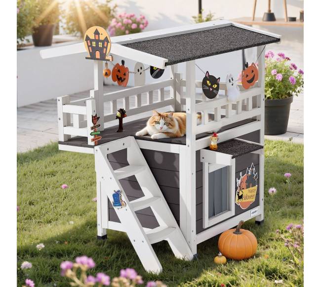 Lauko medinis dviejų aukštų kačių namelis7