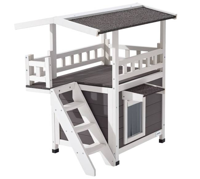 Lauko medinis dviejų aukštų kačių namelis8