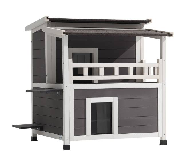 Dviaukštis medinis katės namas su izoliacija0