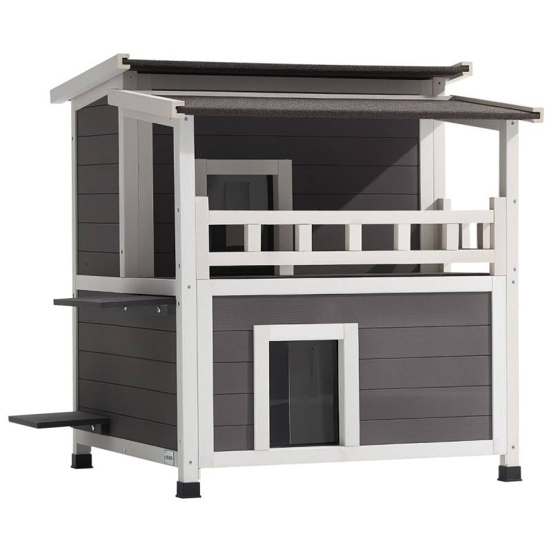 Dviaukštis medinis katės namas su izoliacija0