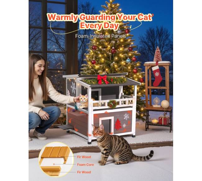 Dviaukštis medinis katės namas su izoliacija2