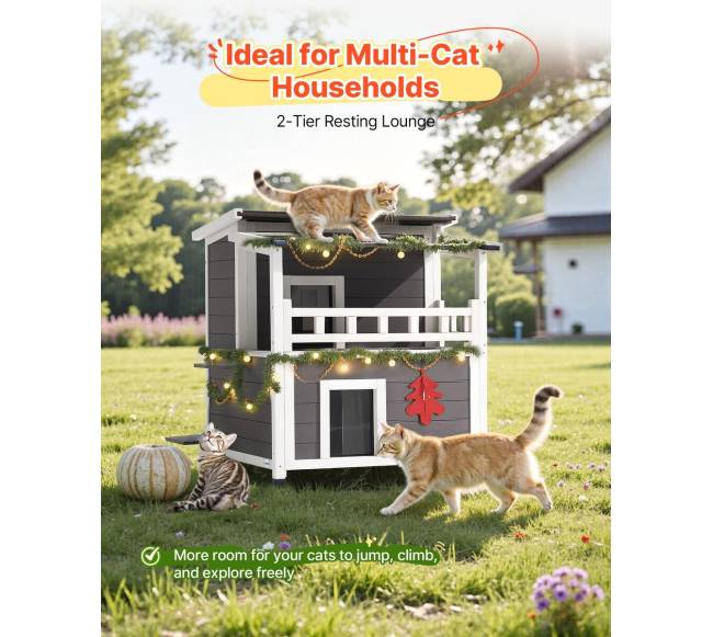 Dviaukštis medinis katės namas su izoliacija4