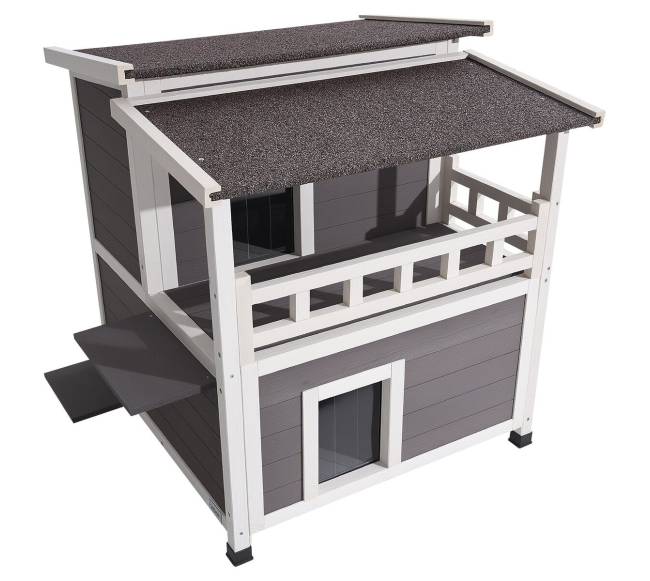 Dviaukštis medinis katės namas su izoliacija7