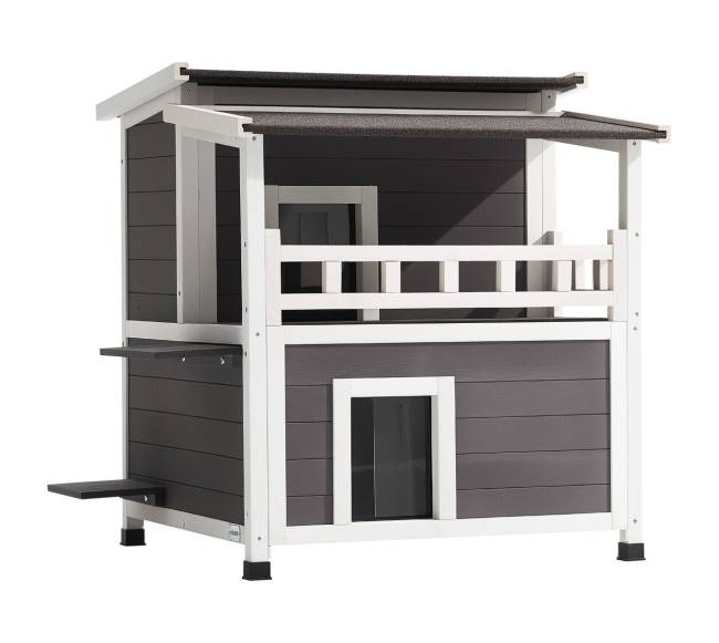 Dviaukštis medinis katės namas su izoliacija10