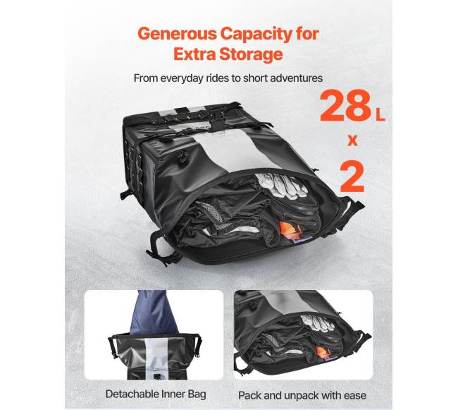 Moto šoninė krepšys, 56 l talpa, vandeniui atspari1