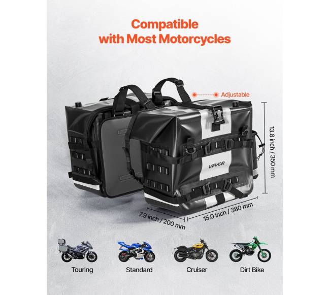 Moto šoninė krepšys, 56 l talpa, vandeniui atspari2