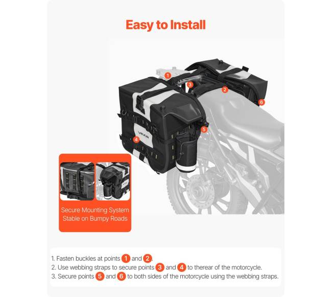 Moto šoninė krepšys, 56 l talpa, vandeniui atspari3