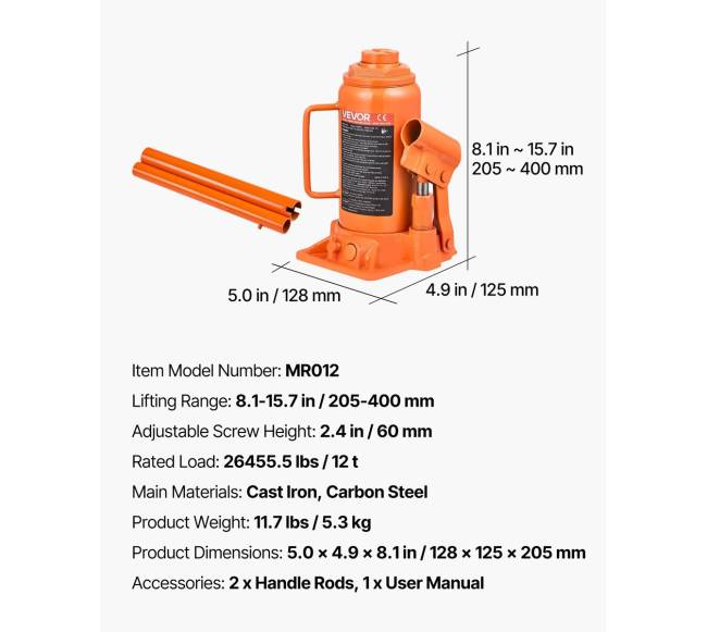 Hidraulinis butelinis domkratas, 12 tonų5