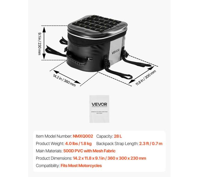 Motociklo galinė krepšys 28 L, juoda6