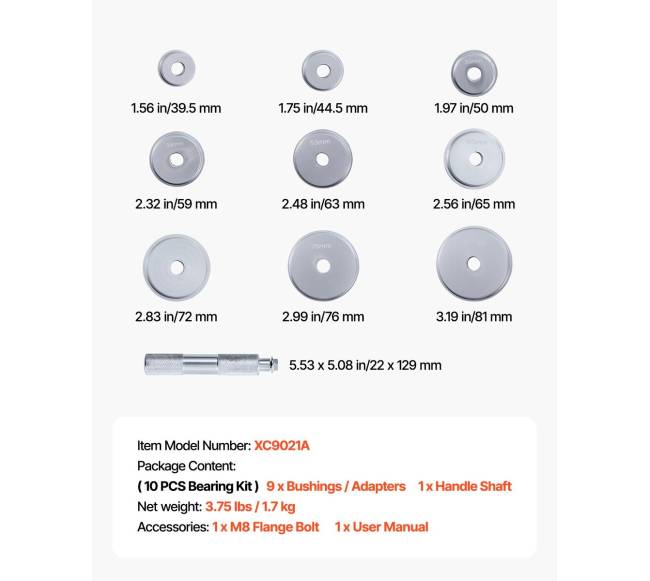 Guolių presavimo komplektas, 10 dalių5