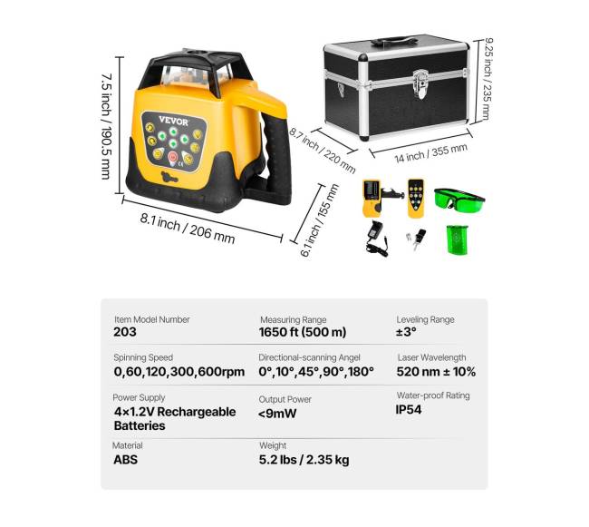 Rotacinis lazerinis lygio rinkinys, 500 m6