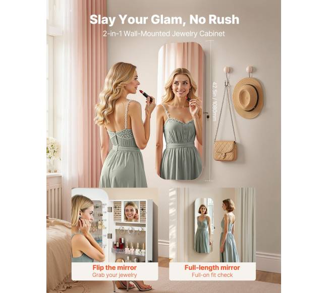 Papuošalų spintelė su veidrodžiu, 1080 mm1