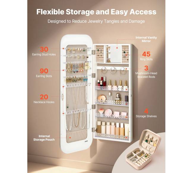 Papuošalų spintelė su veidrodžiu, 1080 mm2