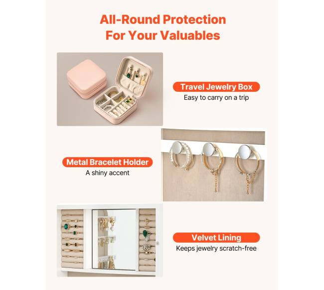 Papuošalų spintelė su veidrodžiu, 1080 mm3