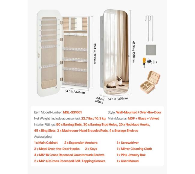 Papuošalų spintelė su veidrodžiu, 1080 mm6