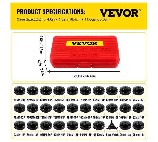 Alyvos filtro raktų rinkinys, 30 dalių6