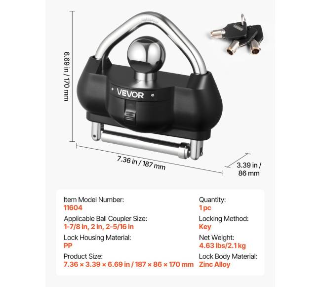 Priekabų kablio užraktas su 3 raktais6